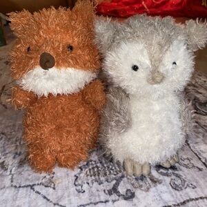 2x Jellycat London Lot Little Fox & Owl Plush Stuffed Animal Fuzzy